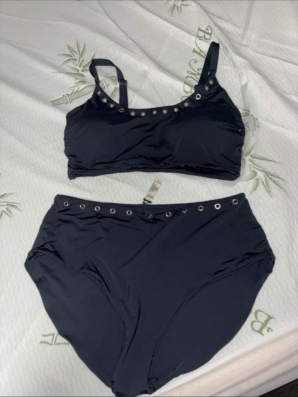 Fashion Nova Black High-Waist Grommet Bikini Set